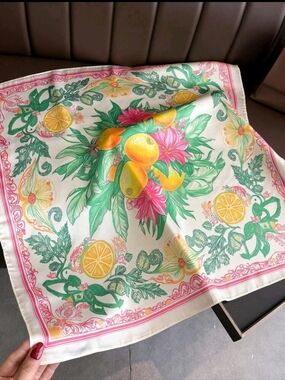 Floral Citrus Lemons Satin Spring Summer Scarf
